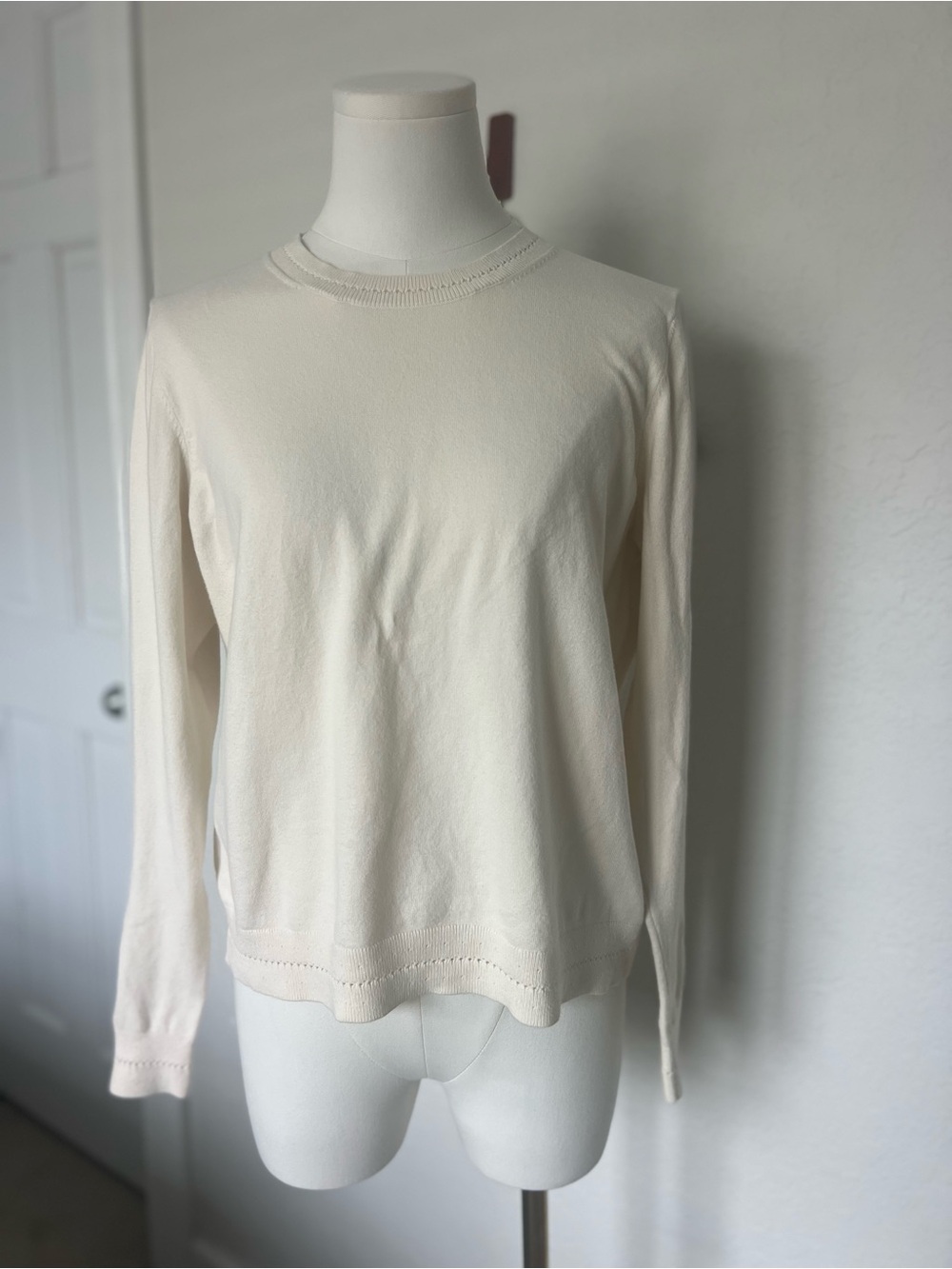 Boden Women’s M Ivory Crew Neck Pullover Sweater Pointelle Detail